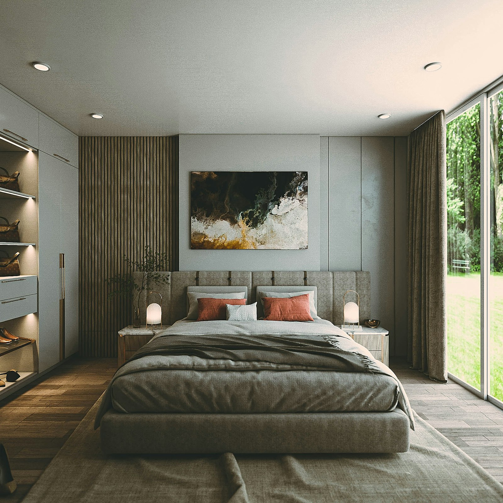 Quarto com cama e decoração